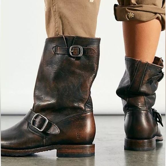 Frye | Brown Leather Veronica Short Slouch Boots Size 9 - Picture 16 of 16